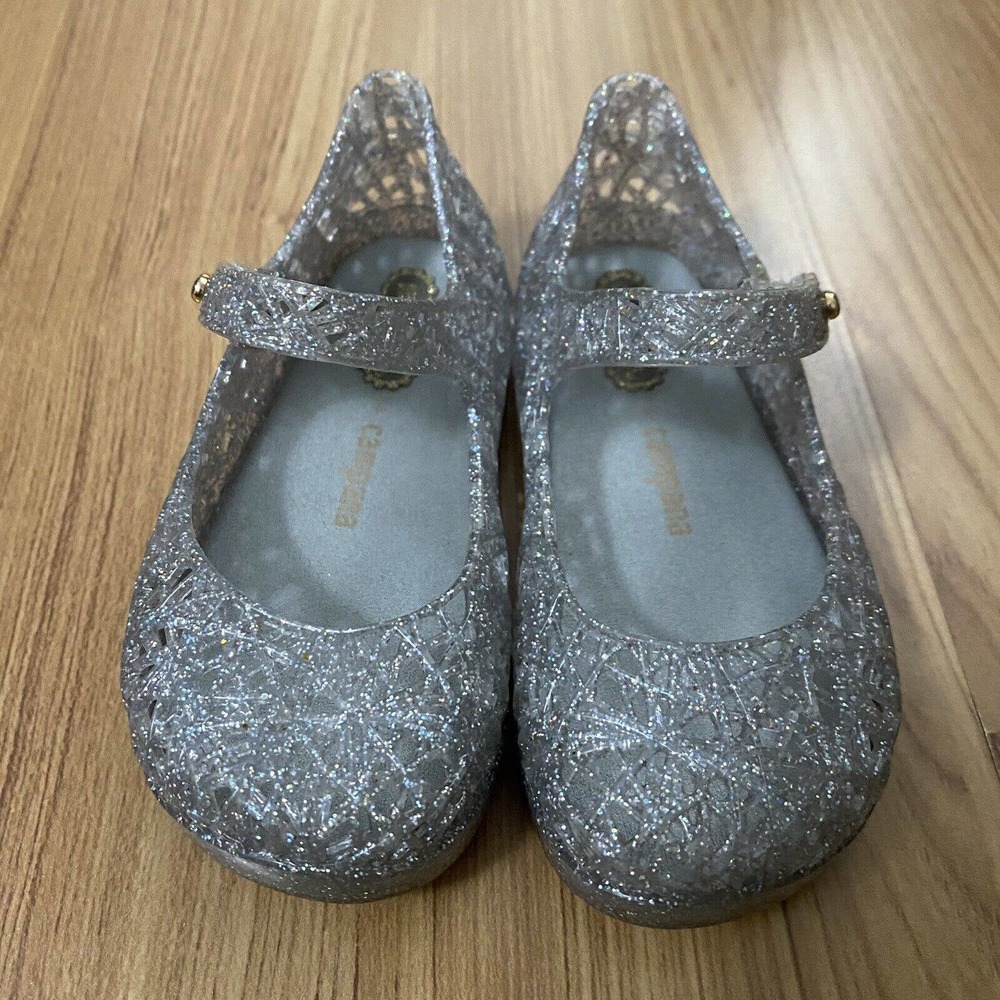 MINI MELISSA Campana Zig Zag Silver Mary Jane Shoes Girl's Size 7